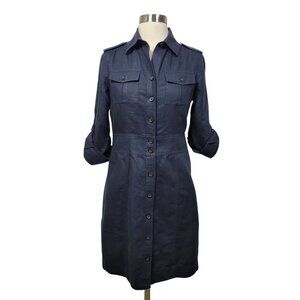 Banana Republic Women's Hemp Cotton Button-Up Shirt Dress Long Sleeve Black Sz 2